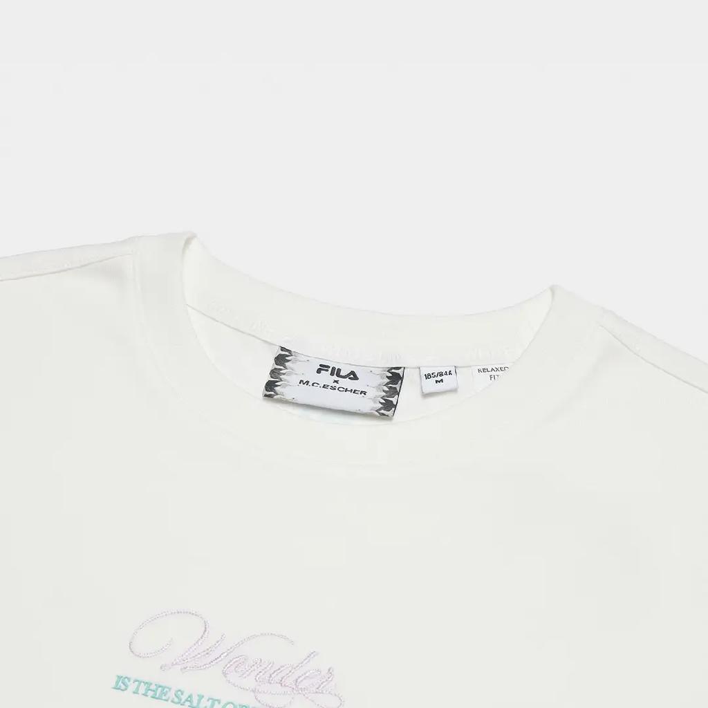 Fila X M.C. ESCHER Heritage Collection Fashion Casual Versatile Short Sleeve T-Shirt Women Tops Cloud-White F11W538103F-WT