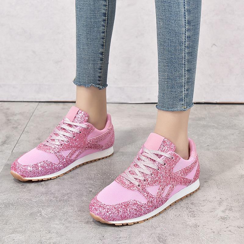 Sports Casual Shoes Women's New Lace-up Flat-soled Sequins Women's Shoes Large Size Women's Single Shoes