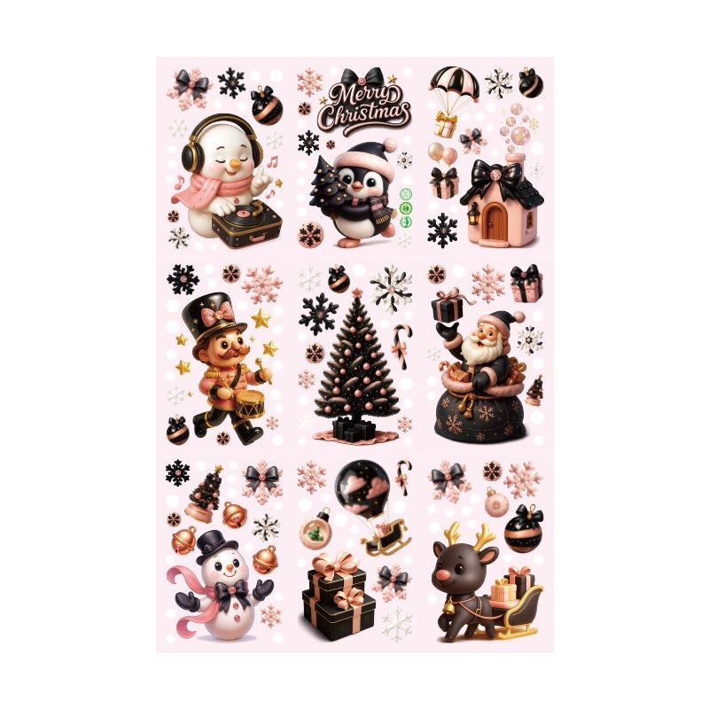 Cute Christmas Ice Cream Little Penguin Christmas Tree Glass Sticker Decoration for Windows Double-sided Display Window