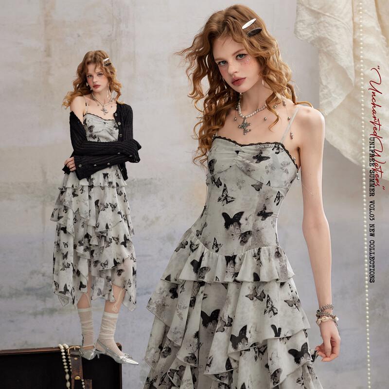 unifree Butterfly Print Strappy Maxi Dress