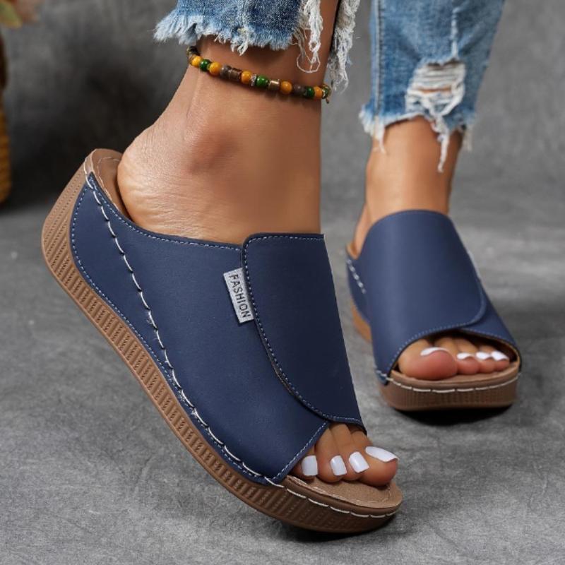Women's Fashion Solid Slippers - Comfortable Arch Support,Breathable Outdoor Slippers Stylish,Open Toe Strap Back Heel Mid-heeled Stirrup Sandal