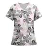 Women's Fashion Printed Short Sleeve V Neck Pattern Tops Pocket Working T-shirts