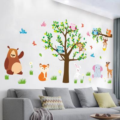 Cartoon Forest Zoo Wall Stickers Children's Lovely Animal Decoration Decals Window Glass Electrostatic Decorative Picture Stickers