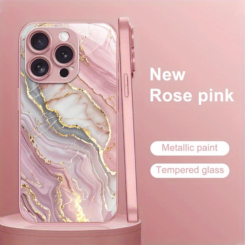 Advanced Marble Pattern Pink Metallic Paint Glass Hard Phone Case For iPhone 17 16 Pro Max 15 14 Plus 13 12 11 16E 17Air Cover