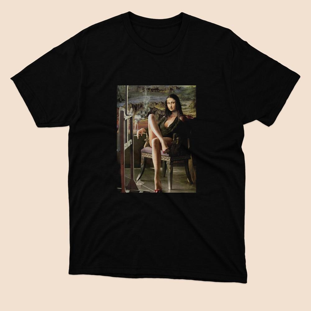 Limited SEXY SMOKING MONA LISA Funny T-shirt Black XL
