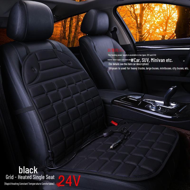 Plaid Heated Car Seat Cushion for All Seasons - Single Seat Interior Accessory.