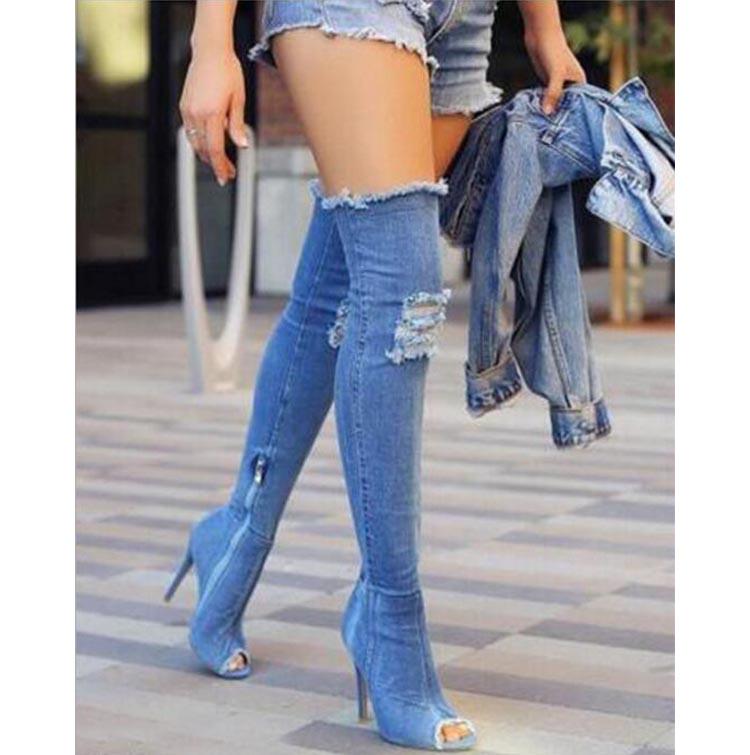 Women Stiletto Shoes Over Knee Stretch 