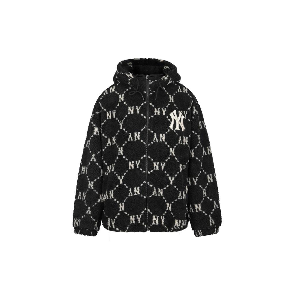 MLB Old Flower Velvet Jackets Unisex Black Hooded Thickened And Fleece Lined 3AJPF1316-50BKS