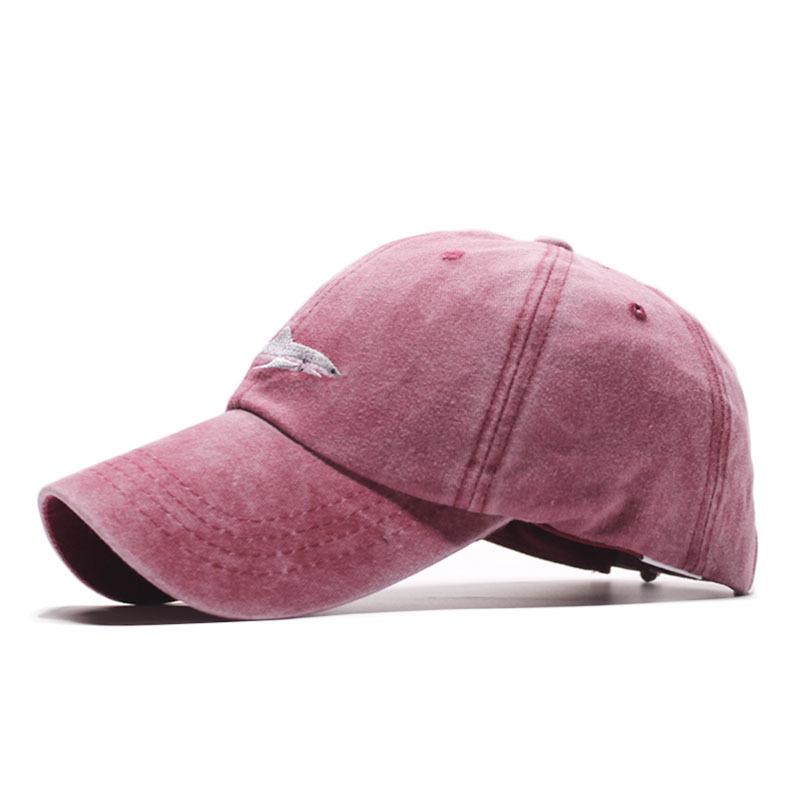 Exclusive for shark embroidery baseball hat bent edge cotton washed baseball cap European and American men's women's cap