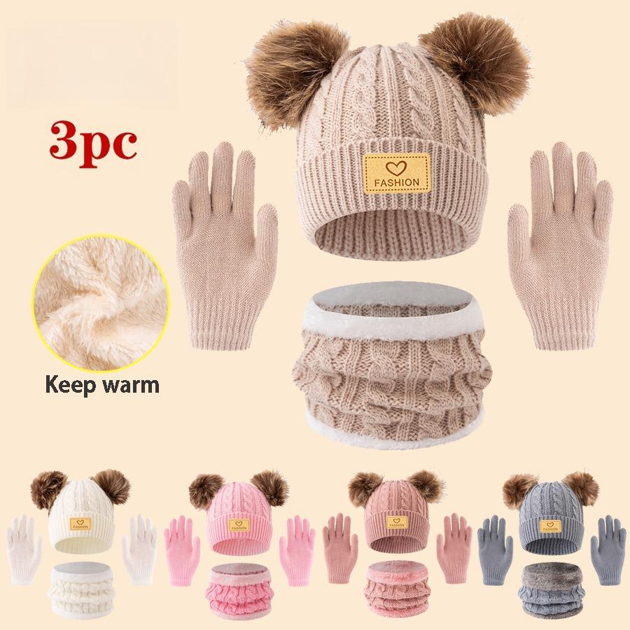 European And American Style Children'S Hat Scarf Gloves Three-Piece Set Autumn Winter Single Ball Baby Infant Casual Versatile
