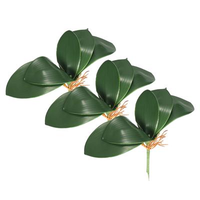 3pcs Faux Orchid Leaves 5 Petals Artificial Leaf with Stems Plastic Grass Artificial Plants Simulation Leaves Decorative Flowers