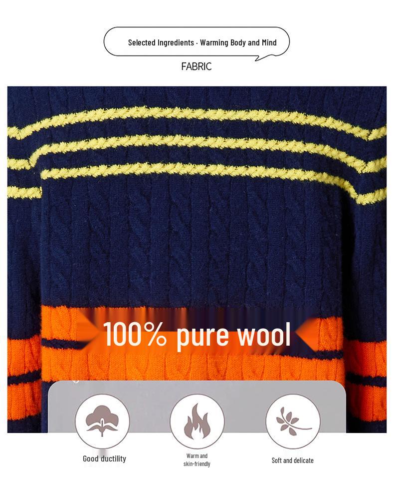 2025 Autumn/Winter Women's Round Neck Color Block Cable Knit Cardigan Sweater