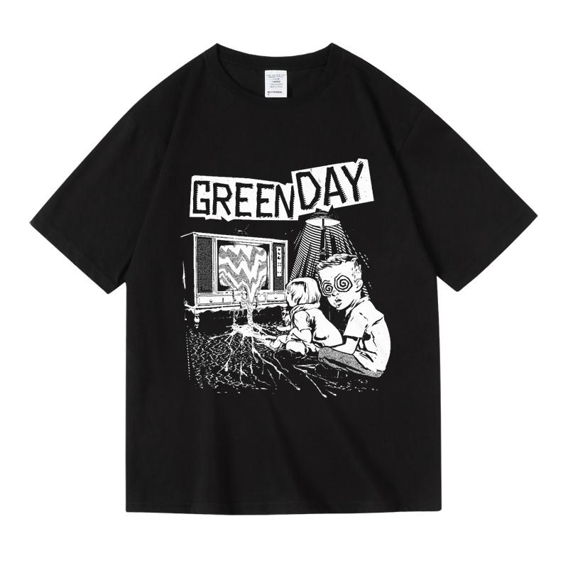 Green Day Band Peripheral Tie Pattern Print Punk Men's Summer New Fashion High Quality Trend Short-sleeved T-shirt Clothes