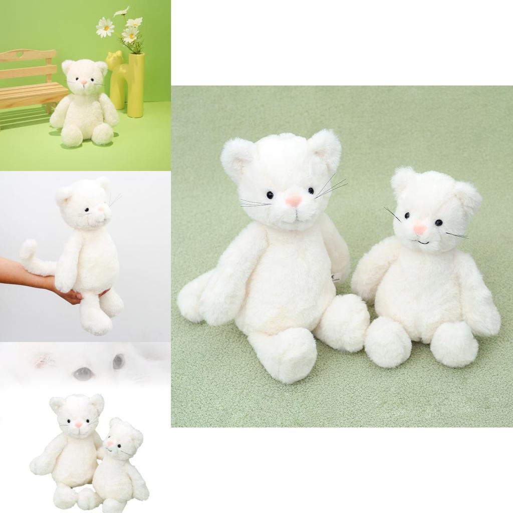 Adorable White Cat Plush Toy Cute Cat Doll Birthday Gift For Girls Soft Comfort Cushion