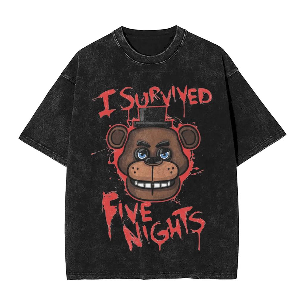 FNAF At Freddys Washed Streetwear Hip Hop Novelty T-Shirts Tees for Men Women Cotton Oversised Soft Comfort Short Sleeve