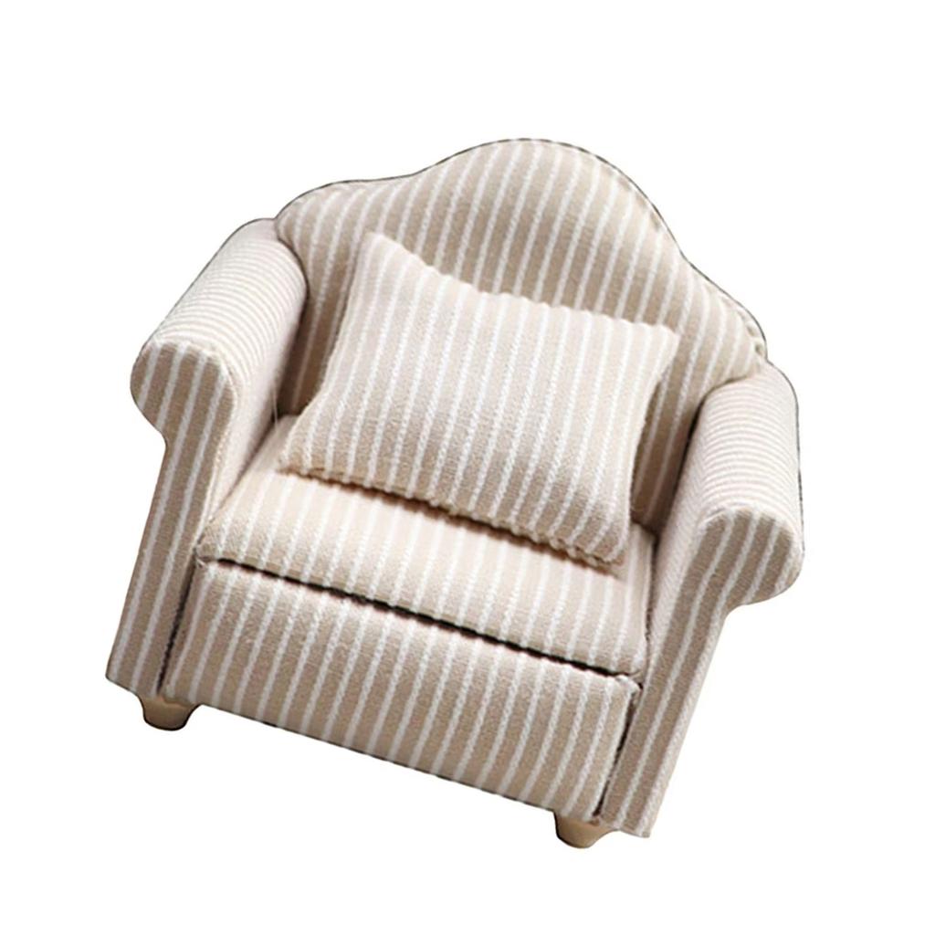 Bedroom Single Sofa Miniature Furniture Model Accessories Role Play Furnishings Striped Couch Doll House