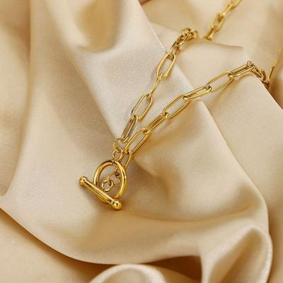 Moda europea y americana INS ocio deportes collar rectangular cadena para el cuello acero inoxidable chapado en oro al vacío OT accesorios para mujer estilo ins