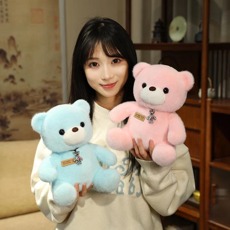 25cm Kawaii Colorful Bow Tie Bear Doll Plush Toy Stuffed Bear with Rose Animal Doll Birthday Gift Pillow for Girls Children