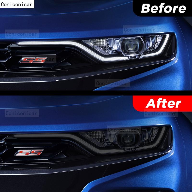 Car Headlight Protection Tint Anti-Scratch Protective Smoked Black Film TPU Stickers For Chevrolet Camaro 2016- Accessories