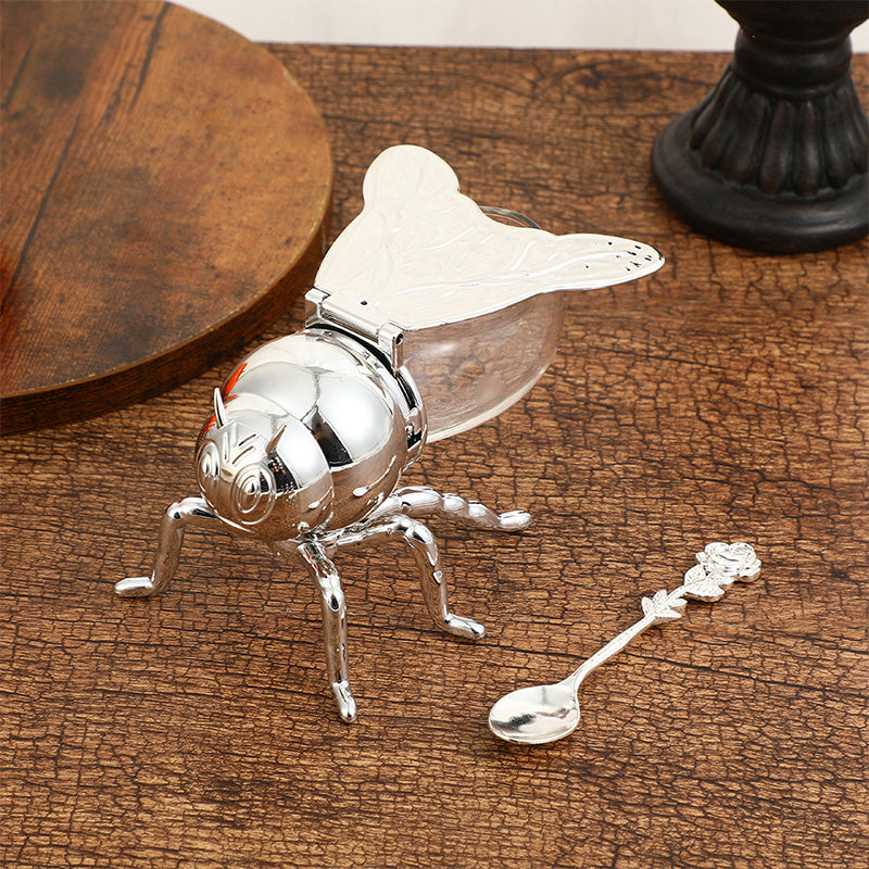 1 st Transparent Krydda Honungsförvaringsburk Burk Lyxig Bi Honungskruka Dekorativ Prydnad Bi-burk Kök Kryddburk Med Sked