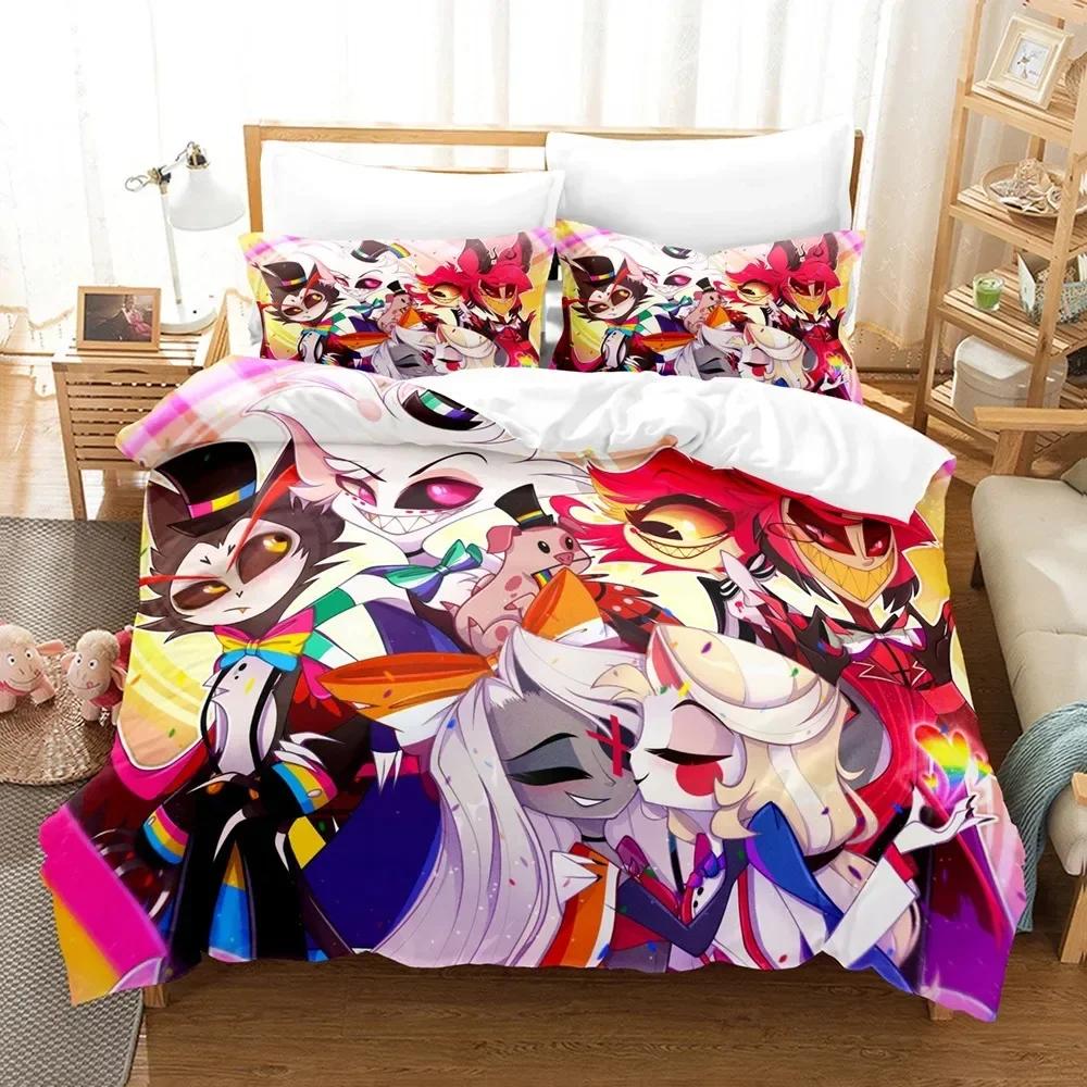Hazbined Hotel Cartoon Charlie Vaggie Alastor AD Bedding Set Printed With Pillowcase Duvet Cover Soft Single Double Queen King
