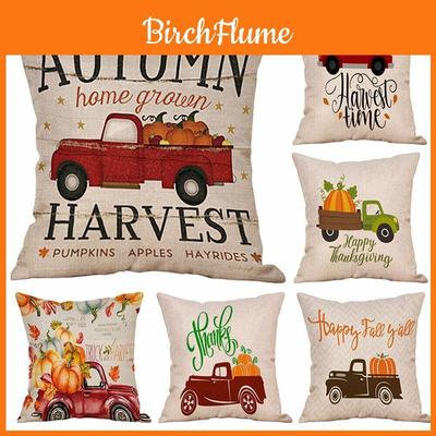 Luxurious Cotton Linen Fall Harvest Pumpkin Car Throw Pillow Case With Invisible Zipper