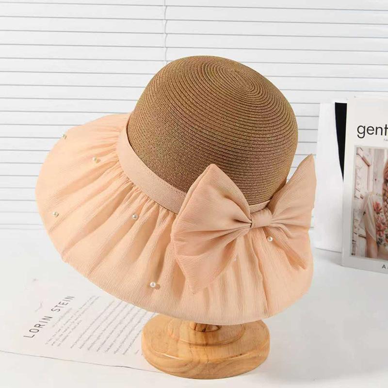 New summer mesh bow bucket hat women's big brim sun hat sun protection and UV protection sun hat