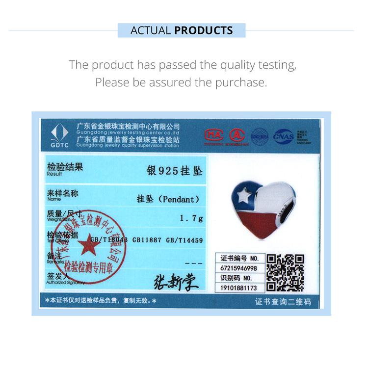 WOSTU 925 Sterling Silver Heart-shaped Chilean Flag Charm Bead Pendant Fit Original 3mm Bracelet Women Jewelry