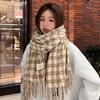 New Hoop Yarn Autumn and Winter Plaid Tassel Scarf Shawl Fashionable Senior Women Korean Style Thickened and Warm
