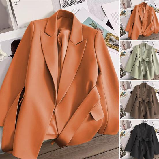 Giacca da donna con risvolto, manica lunga, allacciata, tinta unita, con tasche, vestibilità ampia, abbigliamento da lavoro