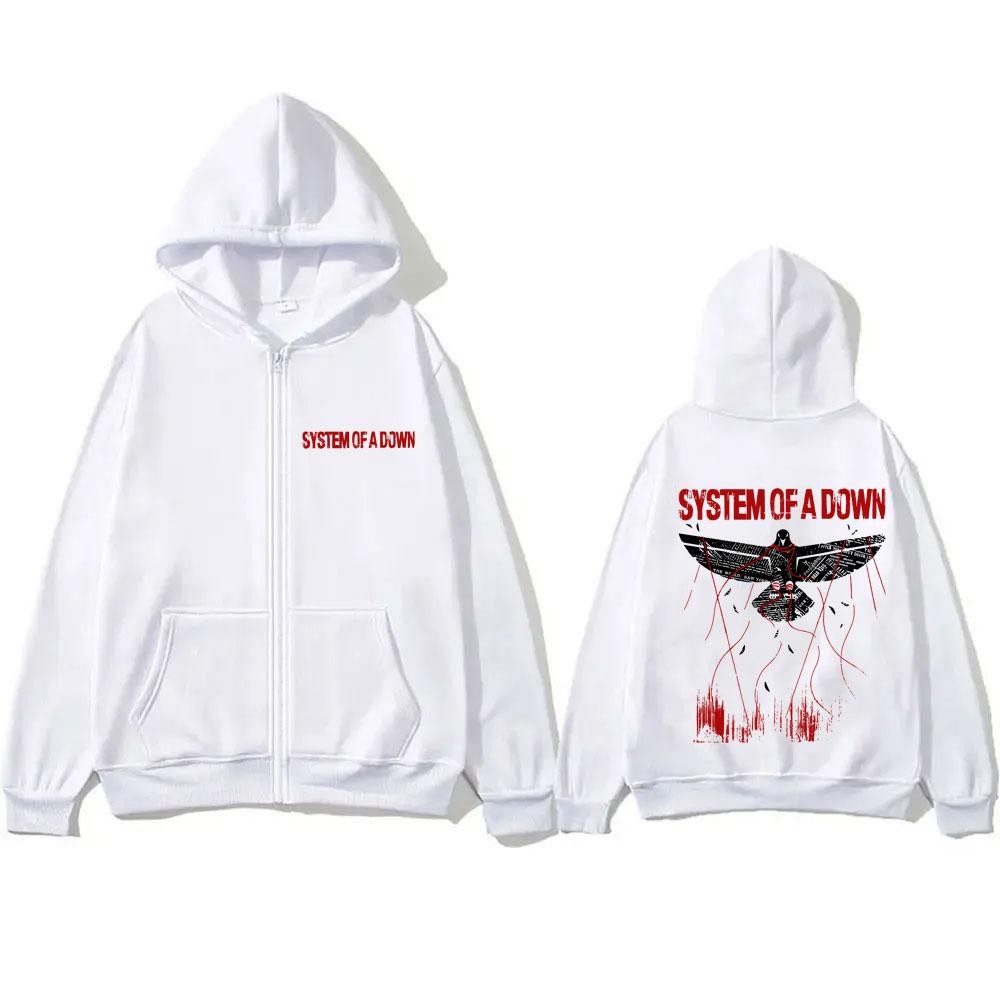 90s Alternative Metal Rock Band System of A Down Pigeon Graphic Zipper Hoodie Men Women Vintage Oversized Fleece Zip Up Hoodies
