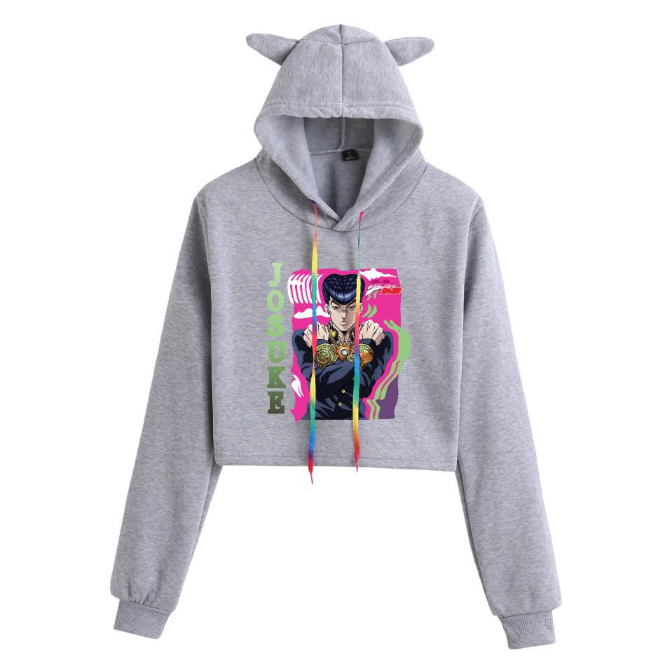 JOJO's Bizarre Adventure Anime Cat Ear Cropped Women's Hoodie