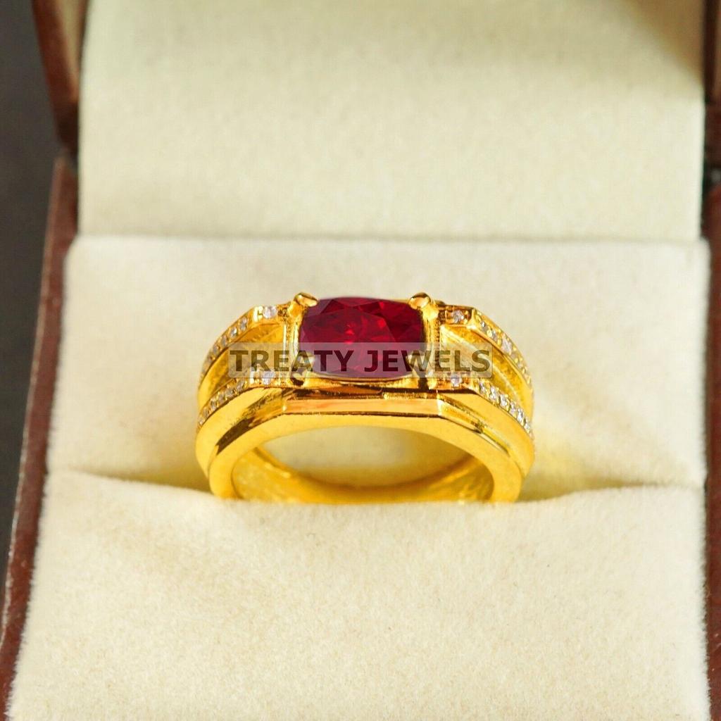 Ruby Oval Cut With 925 Sterling Silver Gold Plated Ring For Men's #B520 JL375684095927
