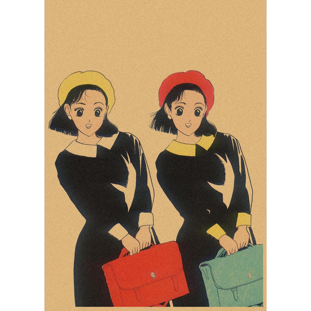 Sakura Diaries Retro Kraftpapier Manga Illustration Wandkunst