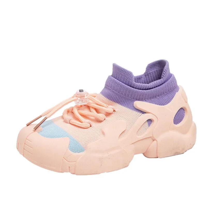 Mesh Knitted Boys Girl's Sneakers Slip On Comfortable Children Sport Shoes Spring Autumn Anti Slip Soft Kids Running Shoes