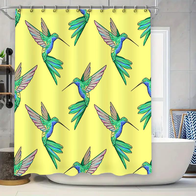

Green Hummingbird Shower Curtain Unique Floral Pattern For Bathroom Decor Easy Installation With Rings (Yellow) W60H190(CM)-1 Pcs