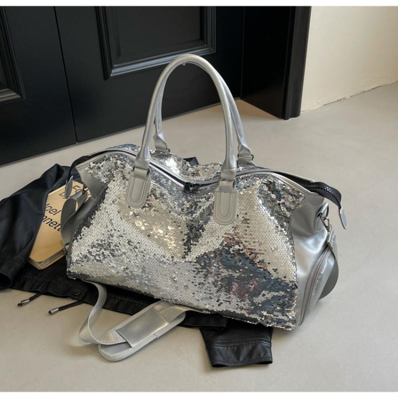 

Дорожная сумка Tote с пайетками, женская модная легкая сумка большой вместимости, спортивная сумка для фитнеса и отдыха, сумка через плечо серебряный