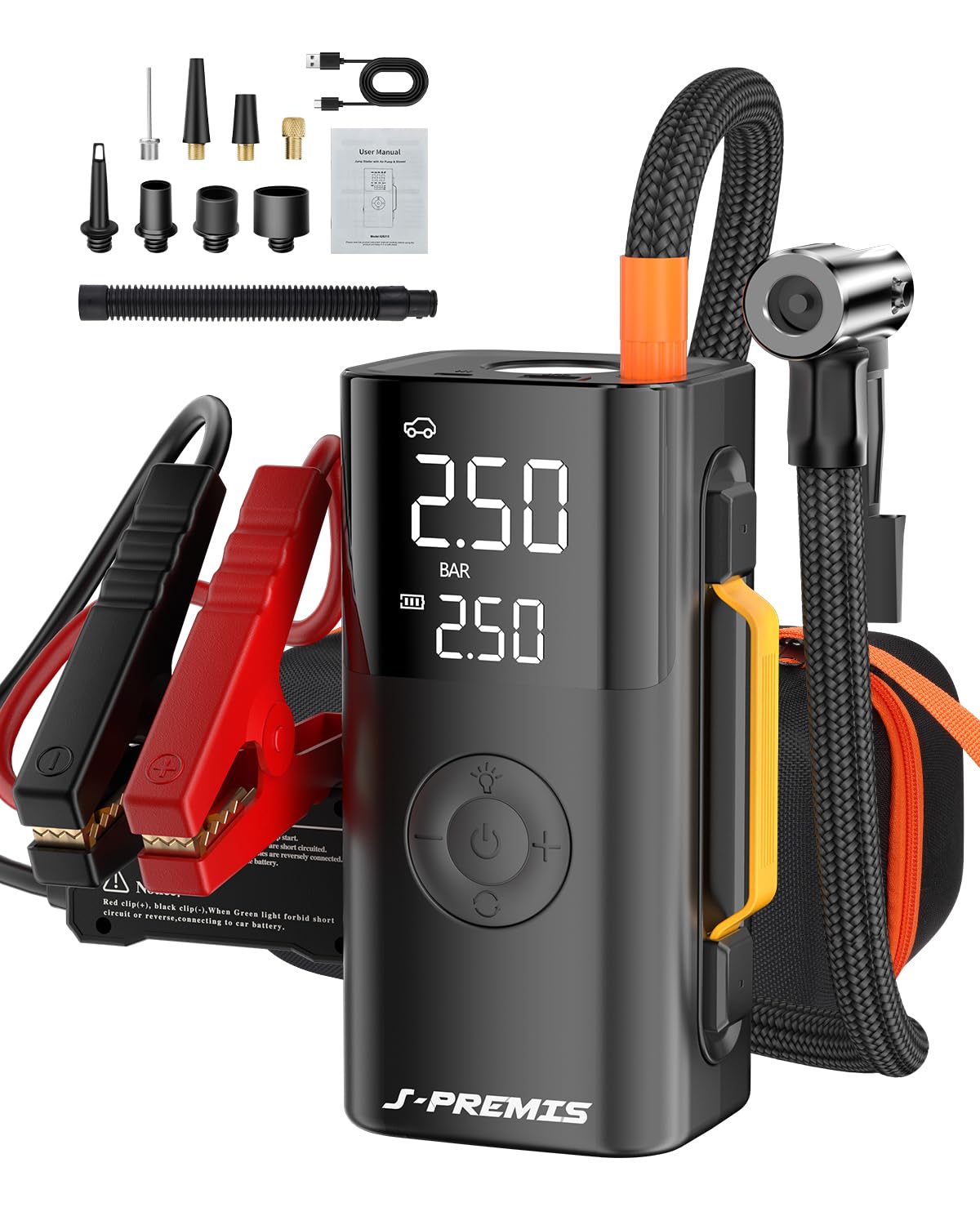 

Пусковое устройство 21800 мАч для 12 В Электрический воздушный насос с максимальным давлением 150 Быстрый воздуходув Пылесос Запуск двигателя 4000 А Пик USB Светодиод Аварийный Воздух чёрный