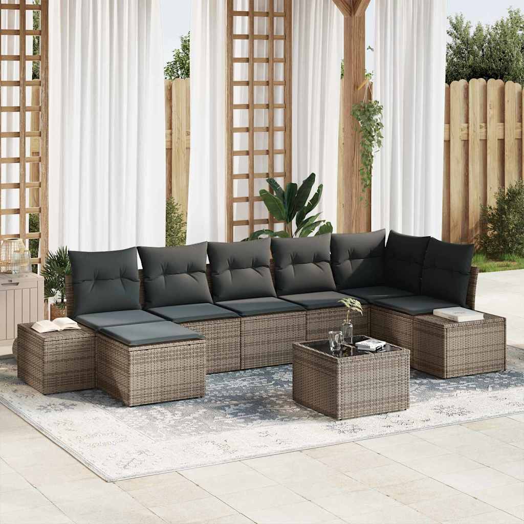 8 Piece Grey Garden Sofa Set with Cushions