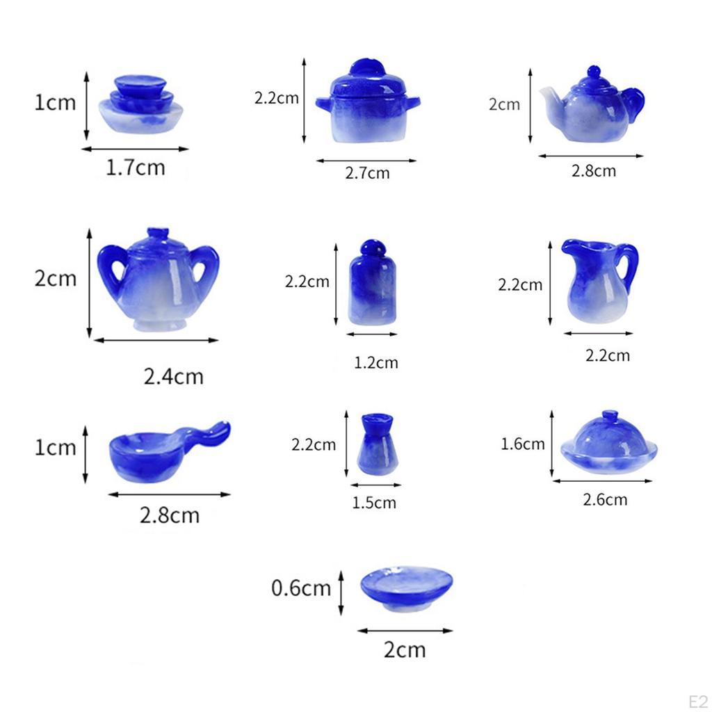 10Pcs 1:12 Dollhouse Teapot Tea Set Kitchen Tableware Gift Simulation Cup Plate for Bedroom