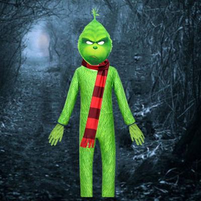 1 Set Kinder Halloween Overall Grün Pelzigen Tier Cosplay Kostüm Beinhaltet Maske Handschuhe Schal Set Foto Prop Leistung Kleidung