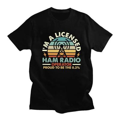 Niestandardowe męskie licencjonowane koszulki Ham Retro Radio Operator z krótkim rękawem bawełniane koszulki Streetwear koszulka koszulki rekreacyjne ubrania