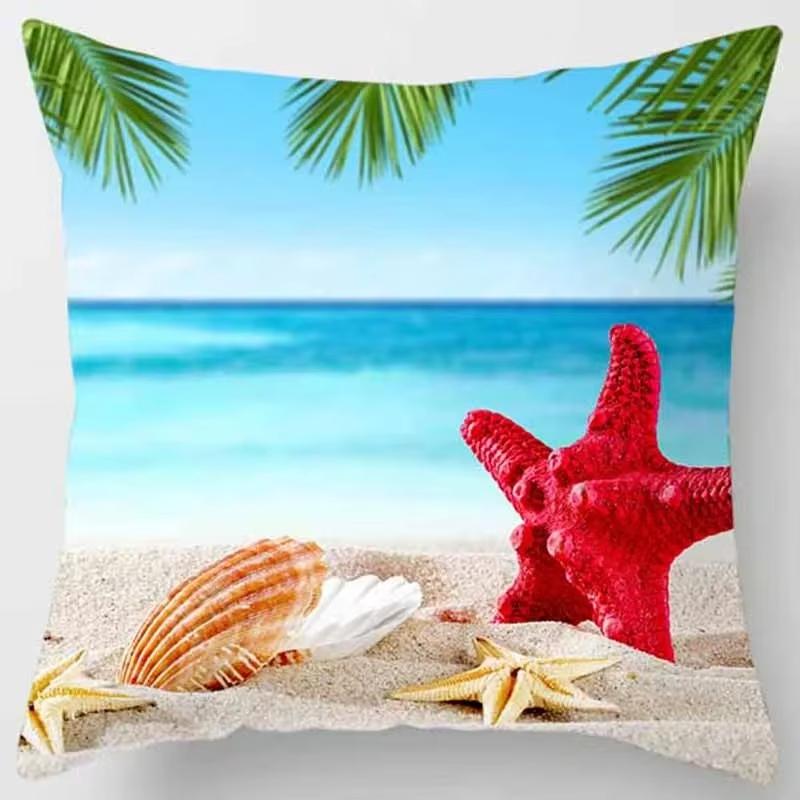 Double Sided Beach Scene Pillowcase Soft Cotton Tropical Paradise Design for Summer Decor and Stylish Home Comfort 45cmx45cm