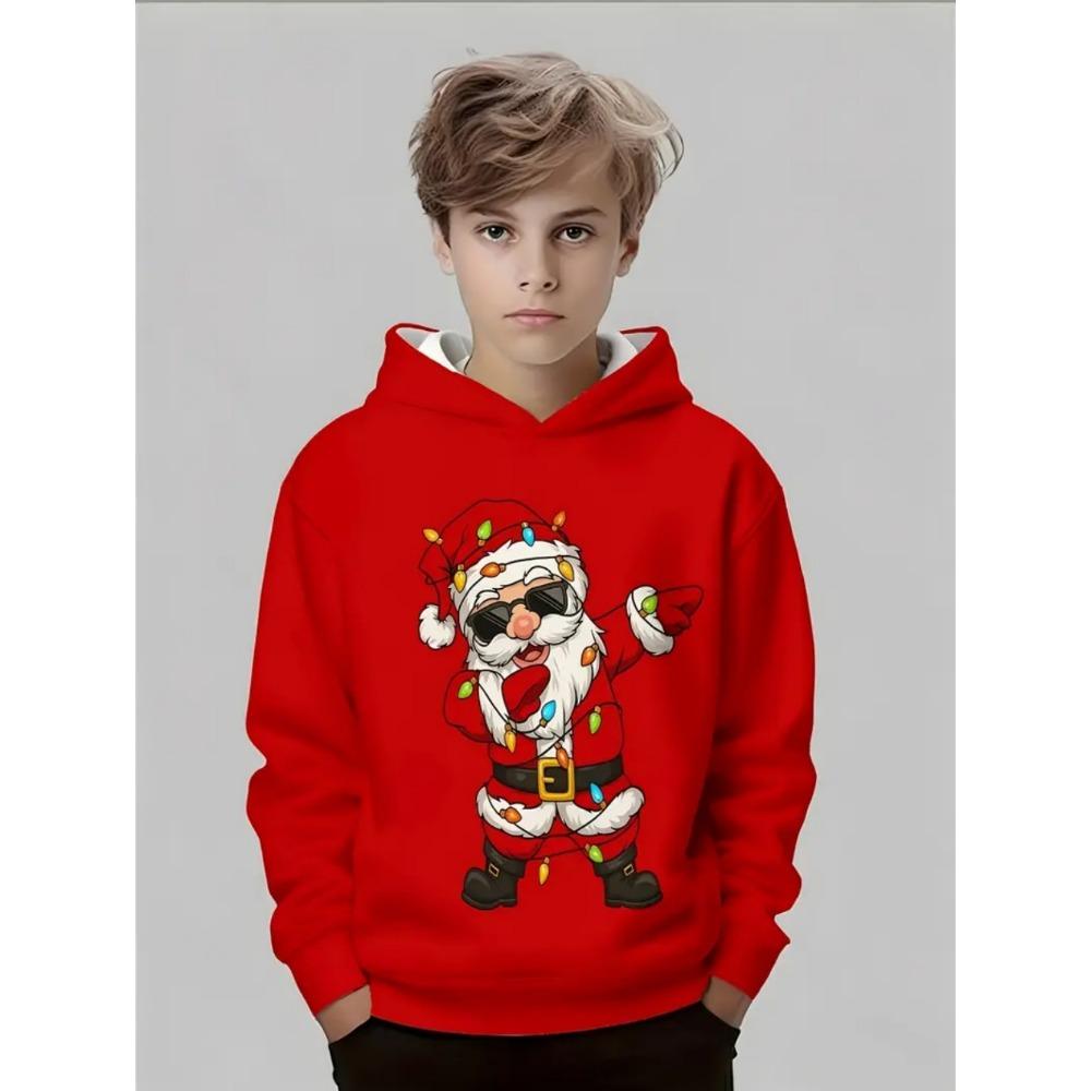 Christmas Children's Hoodie Santa Claus Cartoon 3D Print Long Sleeve Boys Clothing Holiday Fashion Sweatshirt Pullover Kids Tops