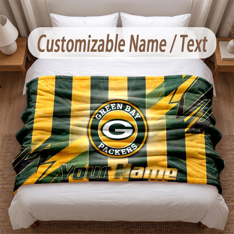 Green Bay Packers Bedruckte Flanelldecke Benutzerdefinierter Name Text Weiche Warme Decke für Schlafzimmer Feiertagsgeschenk