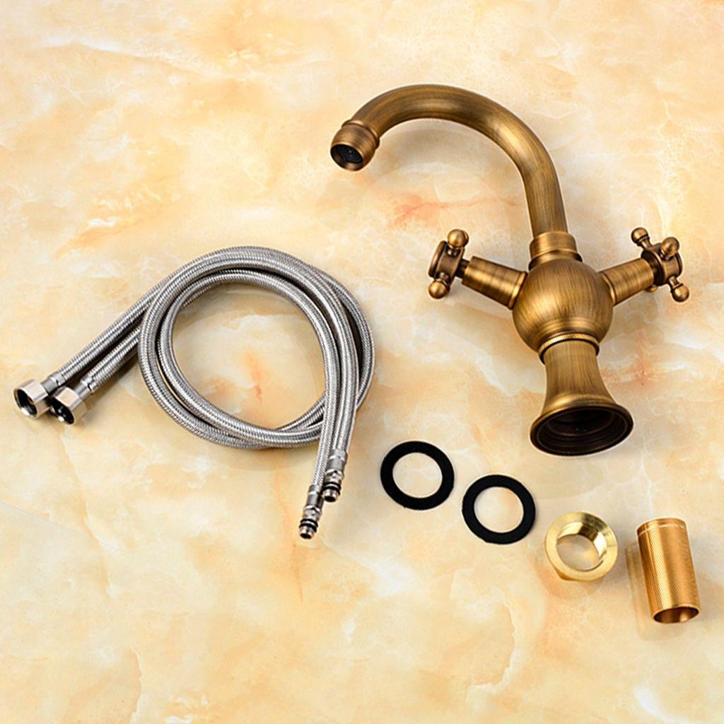 Antique Brass Double Handle Black Bathroom Faucet