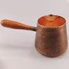 Vintage Hand-Rinsed Pure Copper Coffee Pot,Handcrafted Engraving Hammer Texture 700ml Boil Tea Teaware,Wooden Handle Teapot