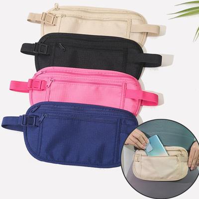 Belt Bag Hidden Security Wallet Black Zippered Waist Security Pouch Unisex Travel Waist Pouch Passport Money Bag