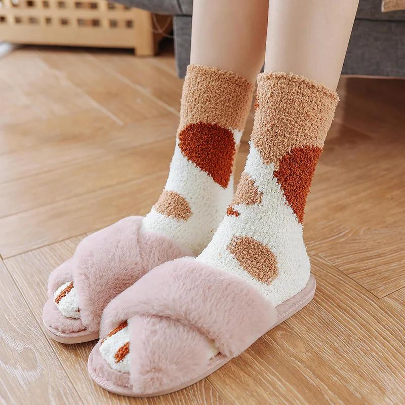 Winter Lamm Kawaii Cartoon Socken für Damen Niedliches 3D Hunde Katzen Pfotenmuster Fleece Warm Verdicken Lustige Plüschsocken Zuhause Boden Schlafen