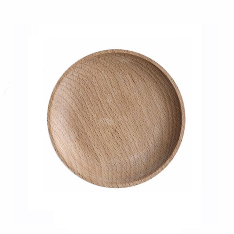 Unfinished Round Beech Wood Serving Platter, Wooden Eating Plate for Food Fruit, Dinnerware